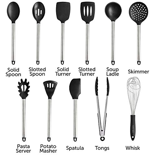 11 Silicone Cooking Utensils Kitchen Utensil set - Stainless Steel Sil –  Silverberry Genomix